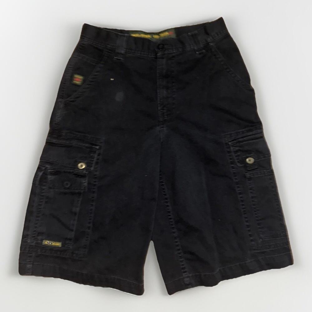 JNCO Jeans Cargo Shorts Black Size 30 Y2K Crown Logo Baggy Workwear Raver Skater